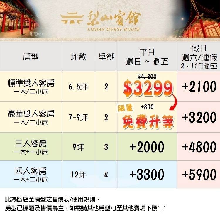 【瑪利歐旅遊網】臺灣最高的宮殿旅館(+200升等大坪數豪華房)台中四季皆美 梨山賓館-標準雙人房住宿券+自助式早餐-細節圖2