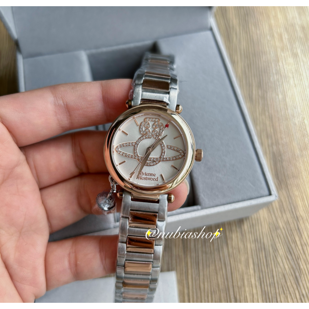 Vivienne Westwood 晶鑽土星錶盤 星球吊墜 銀色鋼帶 女錶 VV006SLSL-細節圖2