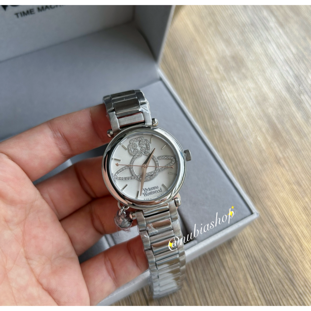 Vivienne Westwood 晶鑽土星錶盤 星球吊墜 銀色鋼帶 女錶 VV006SLSL-細節圖3