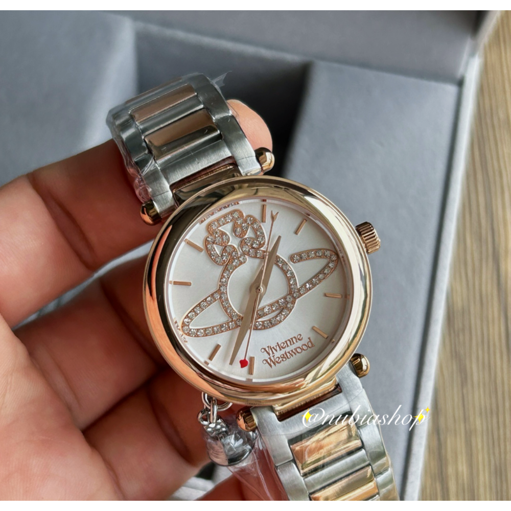 Vivienne Westwood 晶鑽土星錶盤 星球吊墜 銀色鋼帶 女錶 VV006SLSL-細節圖6