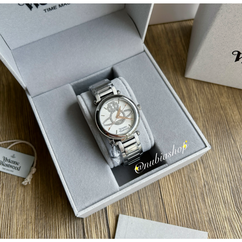 Vivienne Westwood 晶鑽土星錶盤 星球吊墜 銀色鋼帶 女錶 VV006SLSL-細節圖7