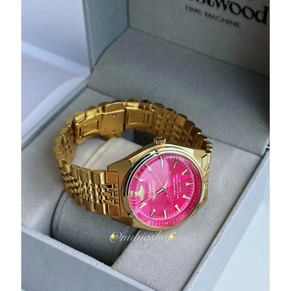 Vivienne Westwood 莓紅色錶盤 金色鋼帶 女款手錶 VV251RRGD-細節圖5