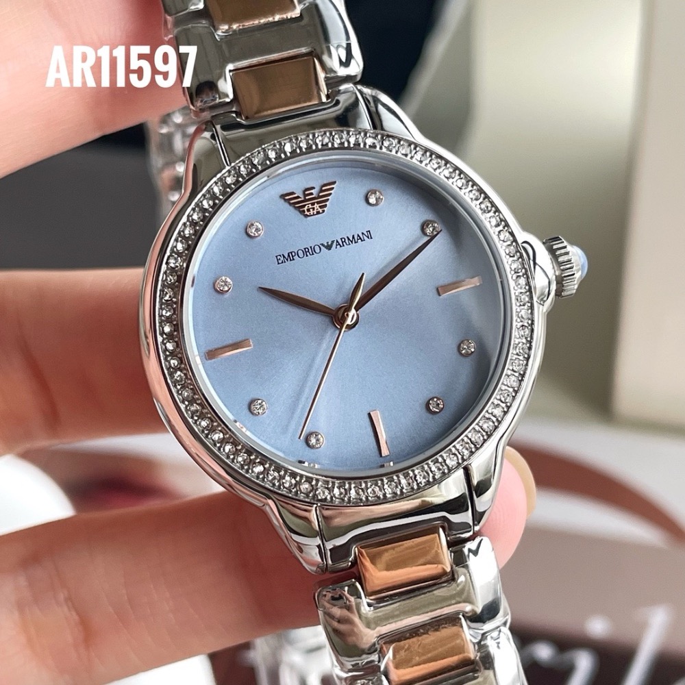 阿瑪尼 Emporio Armani 晶鑽圈 藍面鋼帶女錶 AR11597-細節圖2