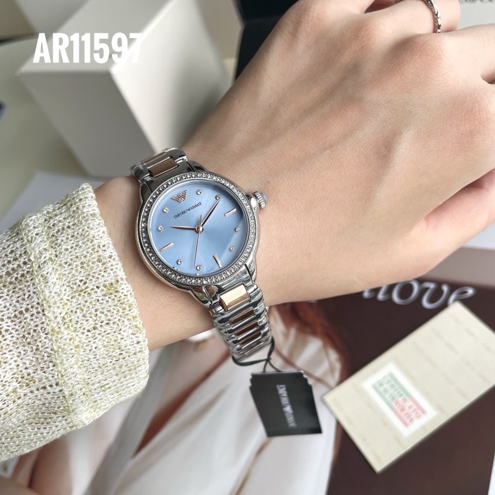 阿瑪尼 Emporio Armani 晶鑽圈 藍面鋼帶女錶 AR11597-細節圖5