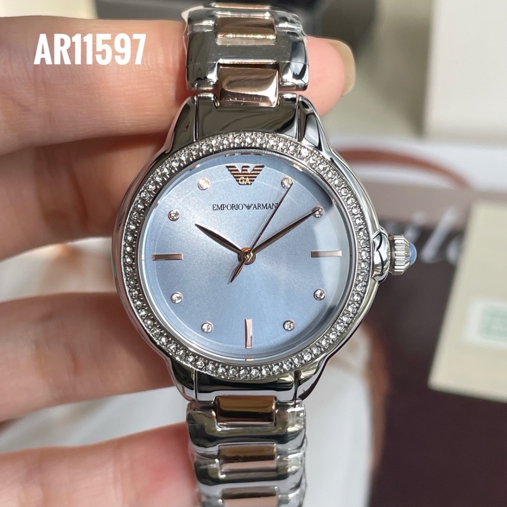 阿瑪尼 Emporio Armani 晶鑽圈 藍面鋼帶女錶 AR11597-細節圖6