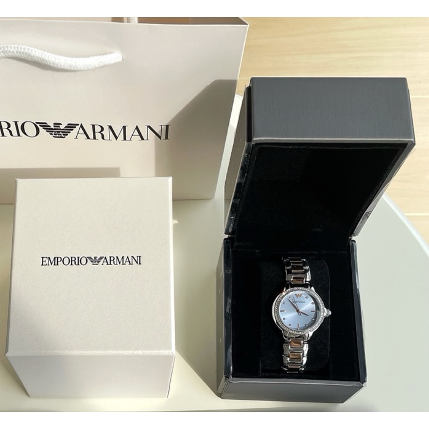 阿瑪尼 Emporio Armani 晶鑽圈 藍面鋼帶女錶 AR11597-細節圖7