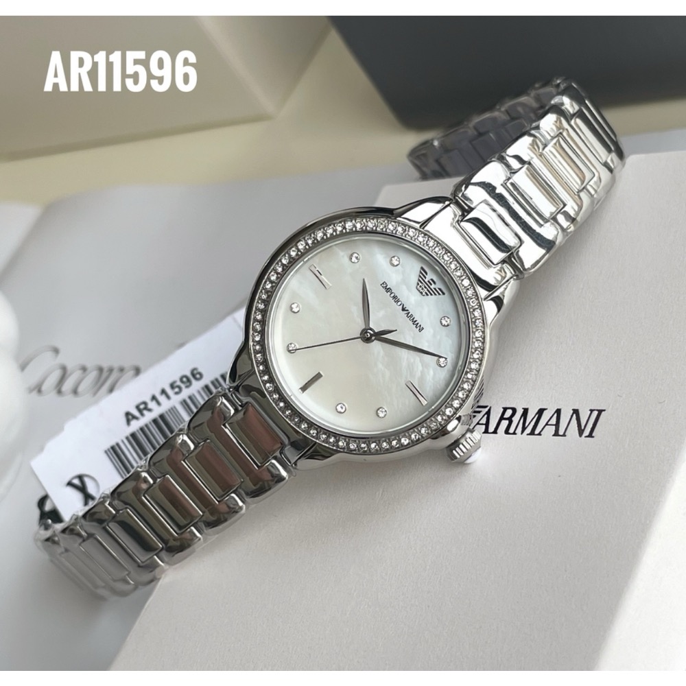 阿瑪尼 Emporio Armani 晶鑽圈 珍珠母貝錶盤鋼帶 女錶 AR11596-細節圖2