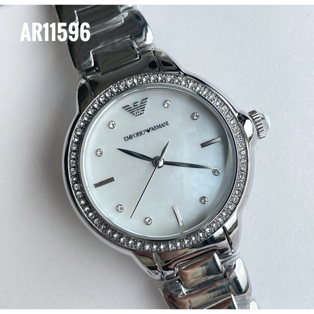 阿瑪尼 Emporio Armani 晶鑽圈 珍珠母貝錶盤鋼帶 女錶 AR11596-細節圖3