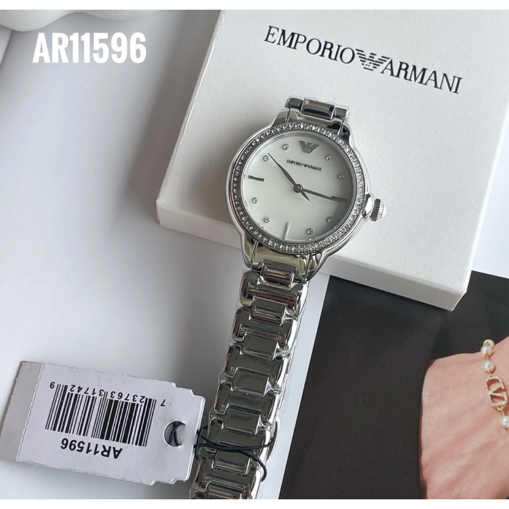 阿瑪尼 Emporio Armani 晶鑽圈 珍珠母貝錶盤鋼帶 女錶 AR11596-細節圖6