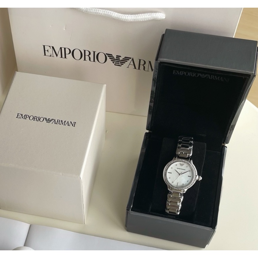 阿瑪尼 Emporio Armani 晶鑽圈 珍珠母貝錶盤鋼帶 女錶 AR11596-細節圖7