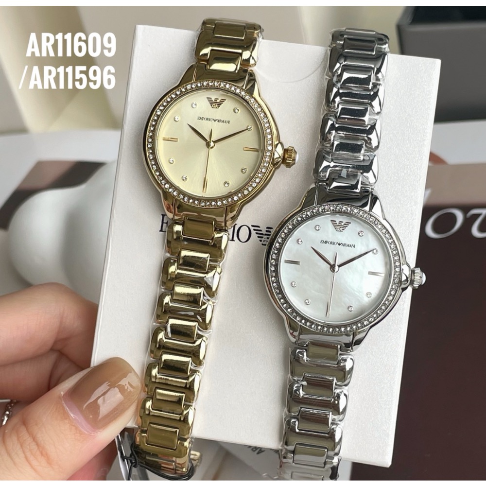 阿瑪尼 Emporio Armani 晶鑽圈 珍珠母貝錶盤鋼帶 女錶 AR11596-細節圖8