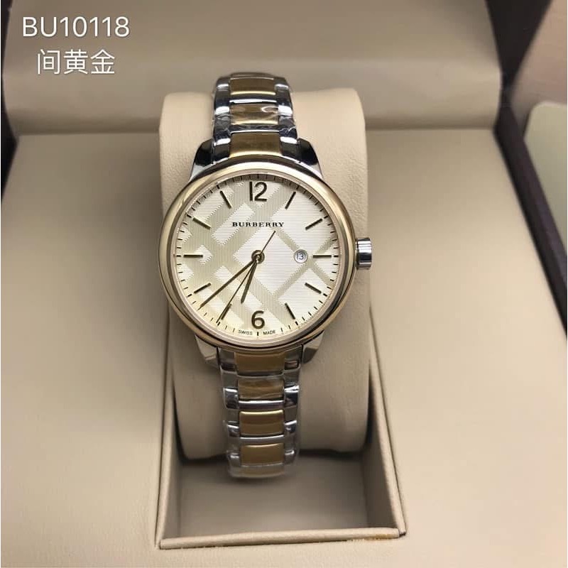 Burberry 格紋錶盤 金/銀雙色鋼帶 女錶 BU10118-細節圖2