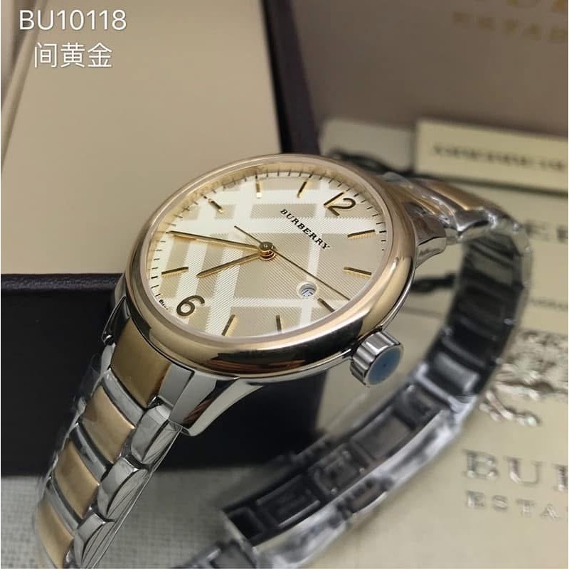 Burberry 格紋錶盤 金/銀雙色鋼帶 女錶 BU10118-細節圖3