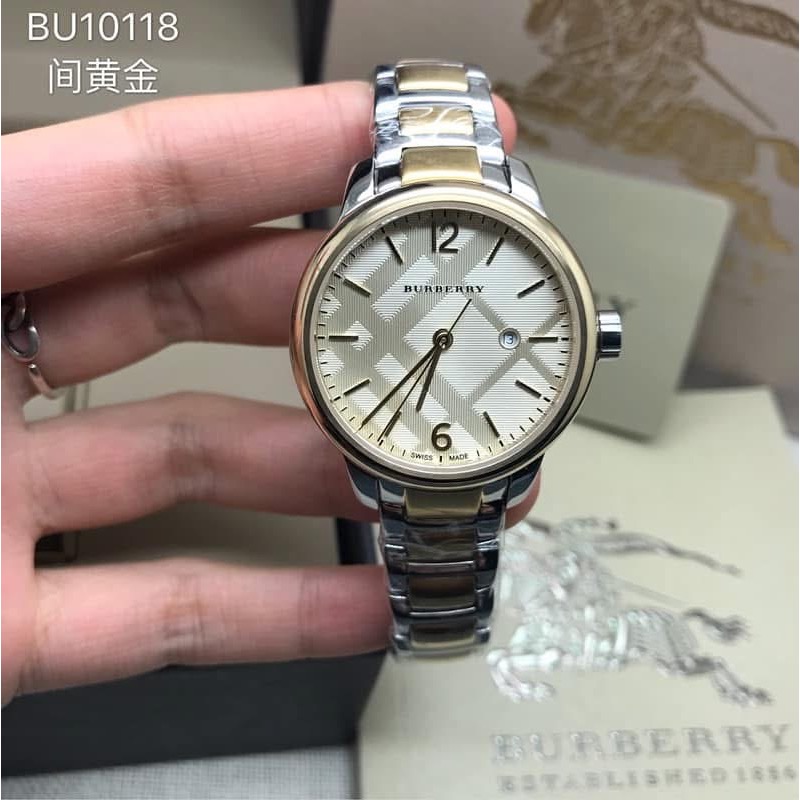Burberry 格紋錶盤 金/銀雙色鋼帶 女錶 BU10118-細節圖6