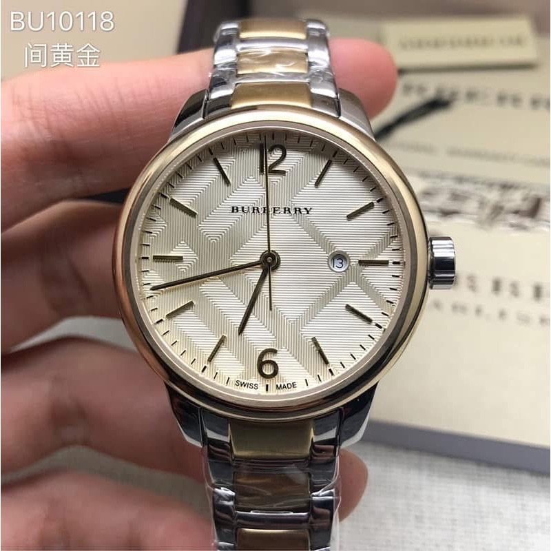 Burberry 格紋錶盤 金/銀雙色鋼帶 女錶 BU10118-細節圖8