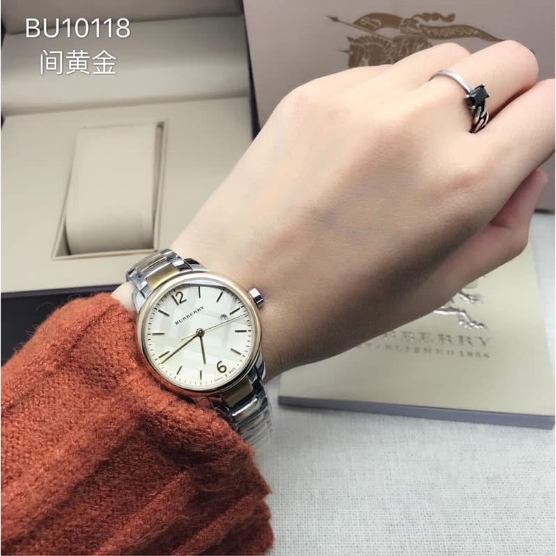Burberry 格紋錶盤 金/銀雙色鋼帶 女錶 BU10118-細節圖9