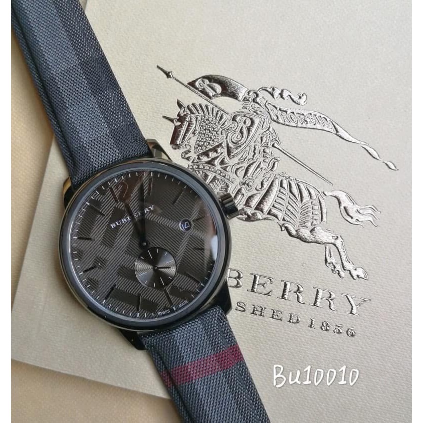 Burberry 灰色錶盤 格紋皮帶 戰馬男錶 BU10010-細節圖3
