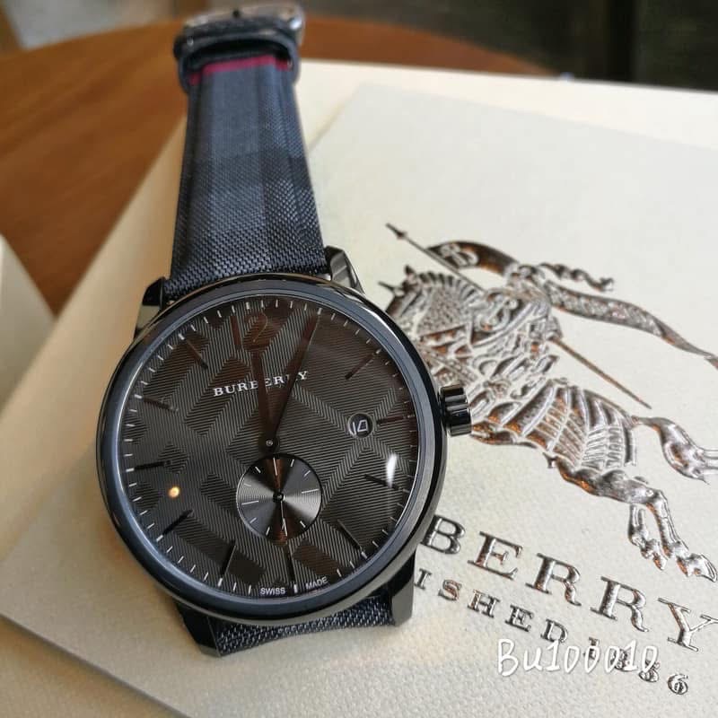 Burberry 灰色錶盤 格紋皮帶 戰馬男錶 BU10010-細節圖4