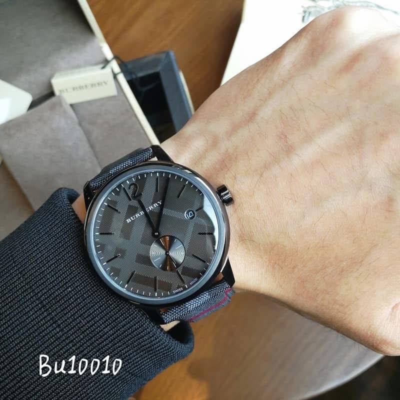 Burberry 灰色錶盤 格紋皮帶 戰馬男錶 BU10010-細節圖8