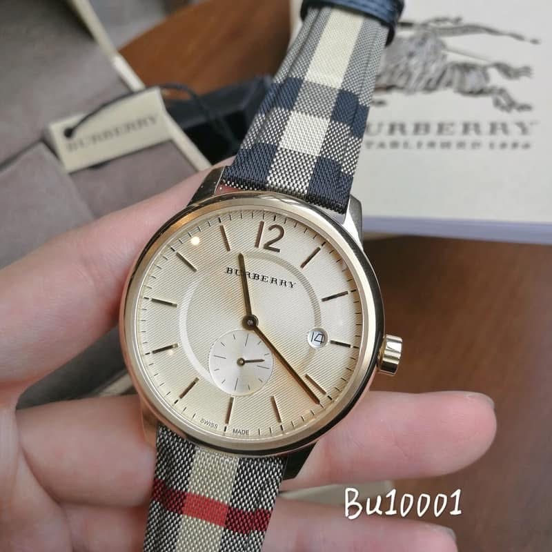 Burberry 獨立小秒盤 格紋皮錶帶 戰馬男錶 BU10001-細節圖2