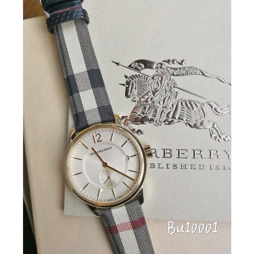 Burberry 獨立小秒盤 格紋皮錶帶 戰馬男錶 BU10001-細節圖3