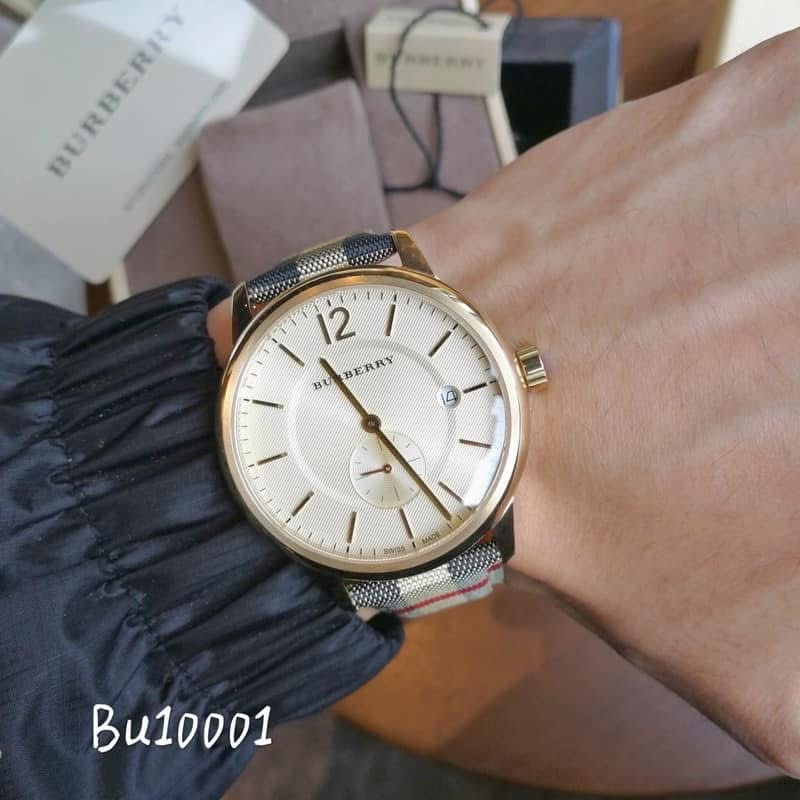 Burberry 獨立小秒盤 格紋皮錶帶 戰馬男錶 BU10001-細節圖8