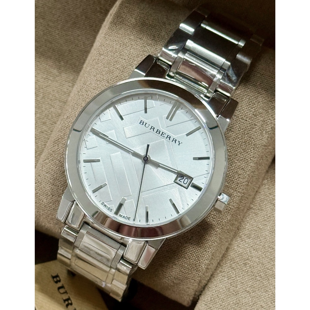 Burberry 格紋錶盤 銀色鋼帶 38mm 戰馬男錶 BU9000-細節圖2