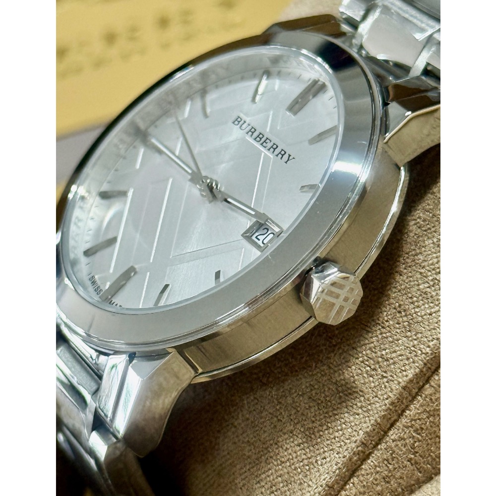 Burberry 格紋錶盤 銀色鋼帶 38mm 戰馬男錶 BU9000-細節圖3