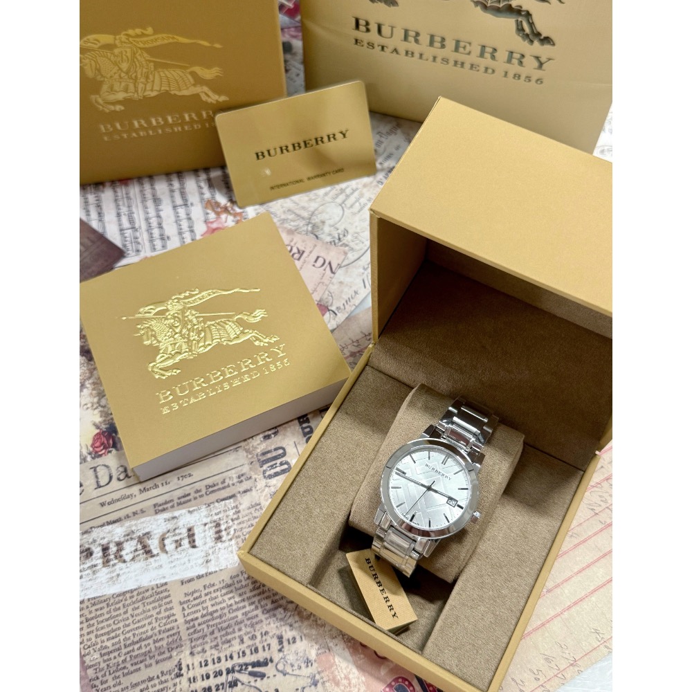 Burberry 格紋錶盤 銀色鋼帶 38mm 戰馬男錶 BU9000-細節圖6