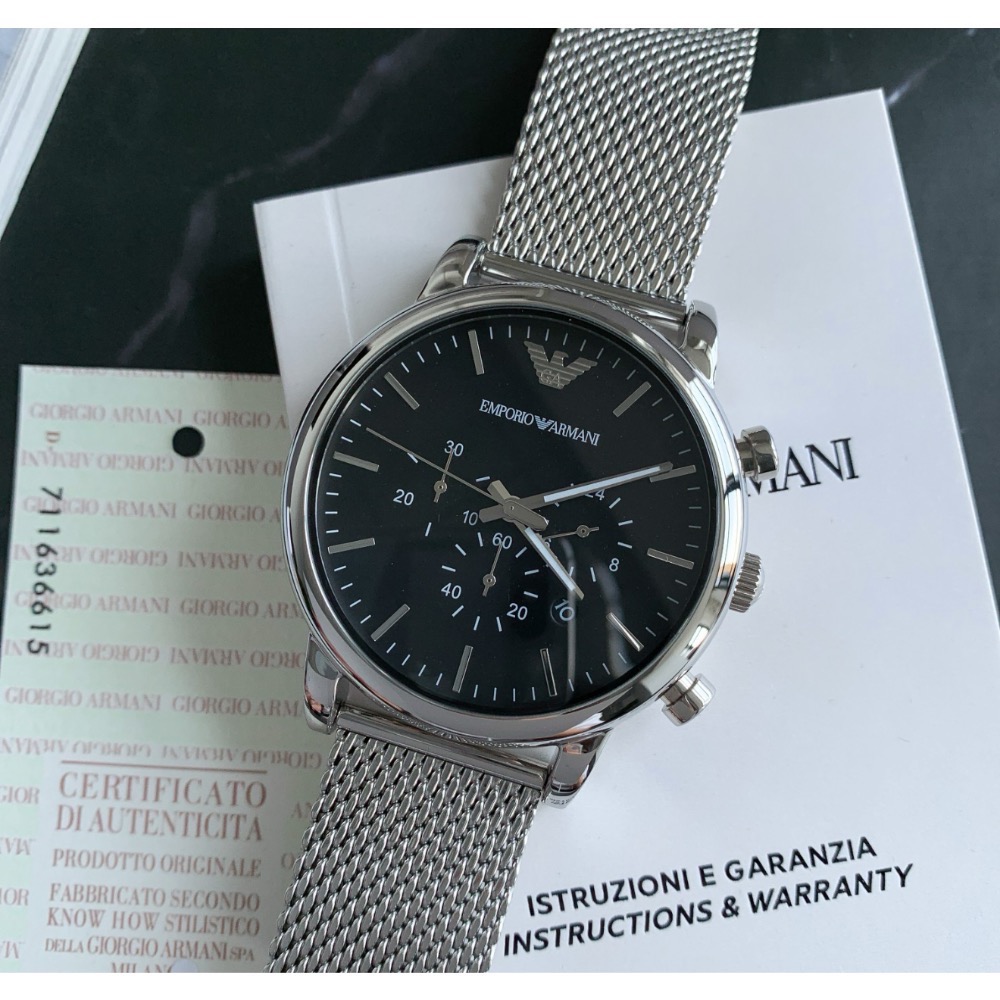 Emporio Armani 黑面米蘭編織鋼帶 AR1808 阿瑪尼男錶-細節圖2