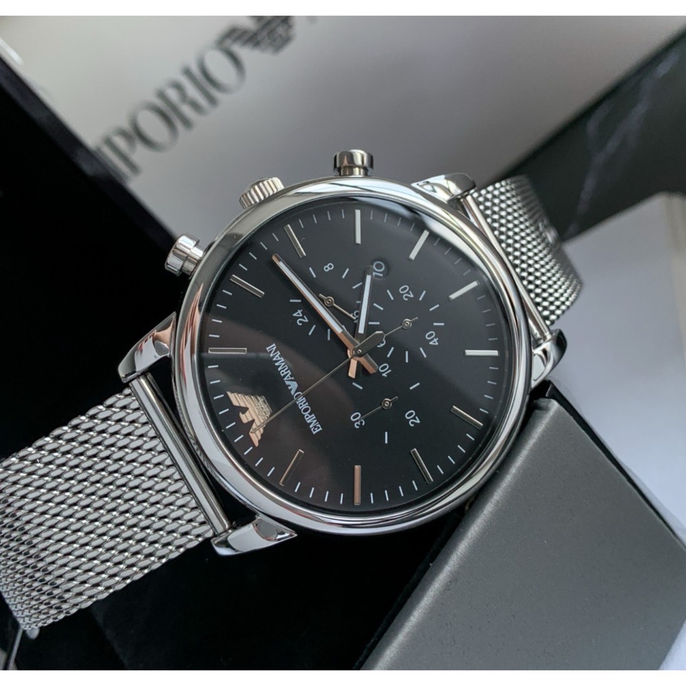 Emporio Armani 黑面米蘭編織鋼帶 AR1808 阿瑪尼男錶-細節圖3