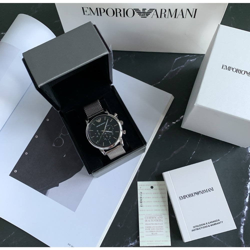 Emporio Armani 黑面米蘭編織鋼帶 AR1808 阿瑪尼男錶-細節圖7