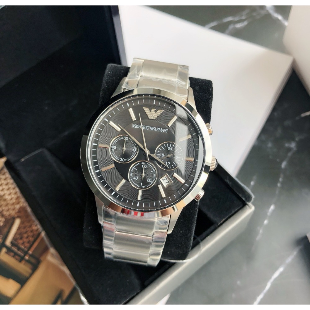 Emporio Armani 黑面鋼帶 AR2434 阿瑪尼男錶 43mm-細節圖2