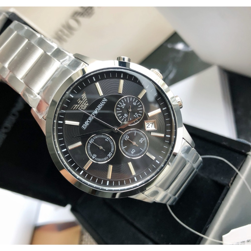 Emporio Armani 黑面鋼帶 AR2434 阿瑪尼男錶 43mm-細節圖3