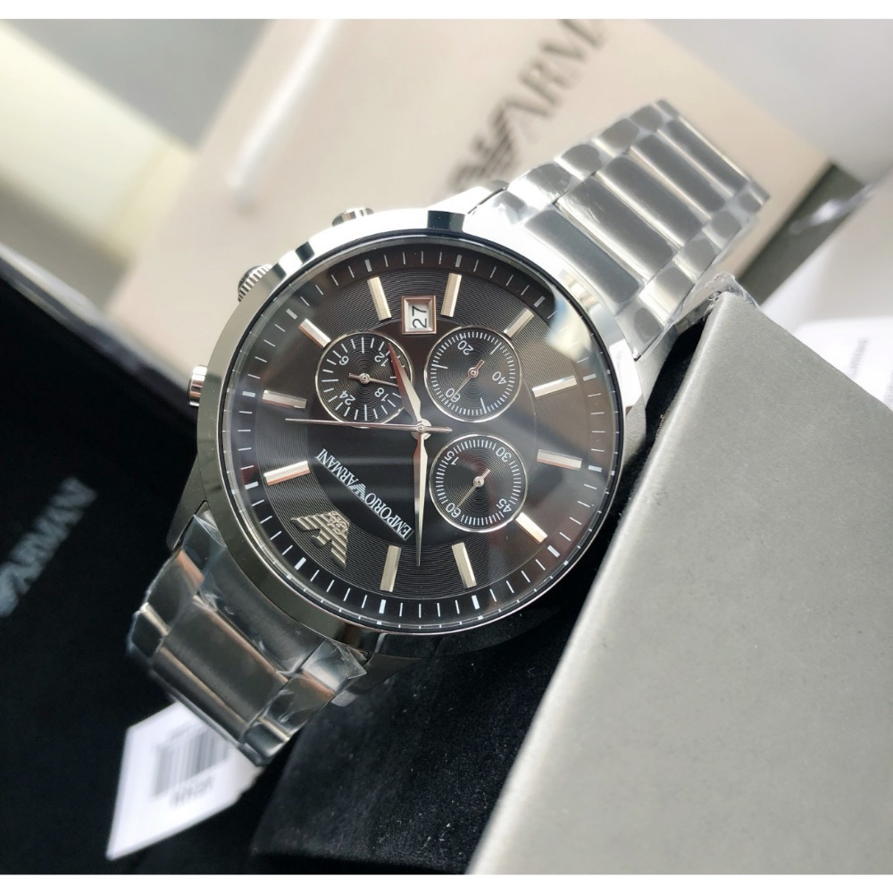 Emporio Armani 黑面鋼帶 AR2434 阿瑪尼男錶 43mm-細節圖5