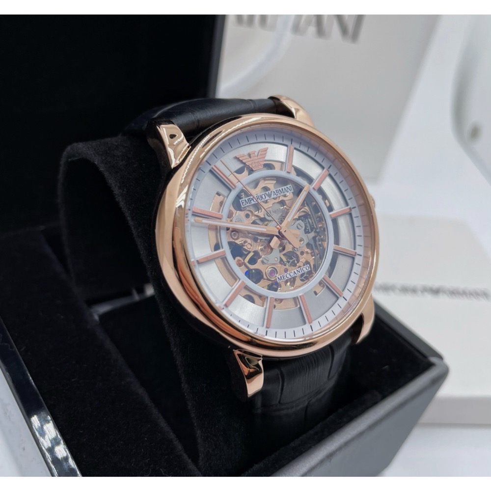 Emporio Armani 鏤空錶盤 黑色皮帶 阿瑪尼 AR60007 自動上鍊機械錶-細節圖2