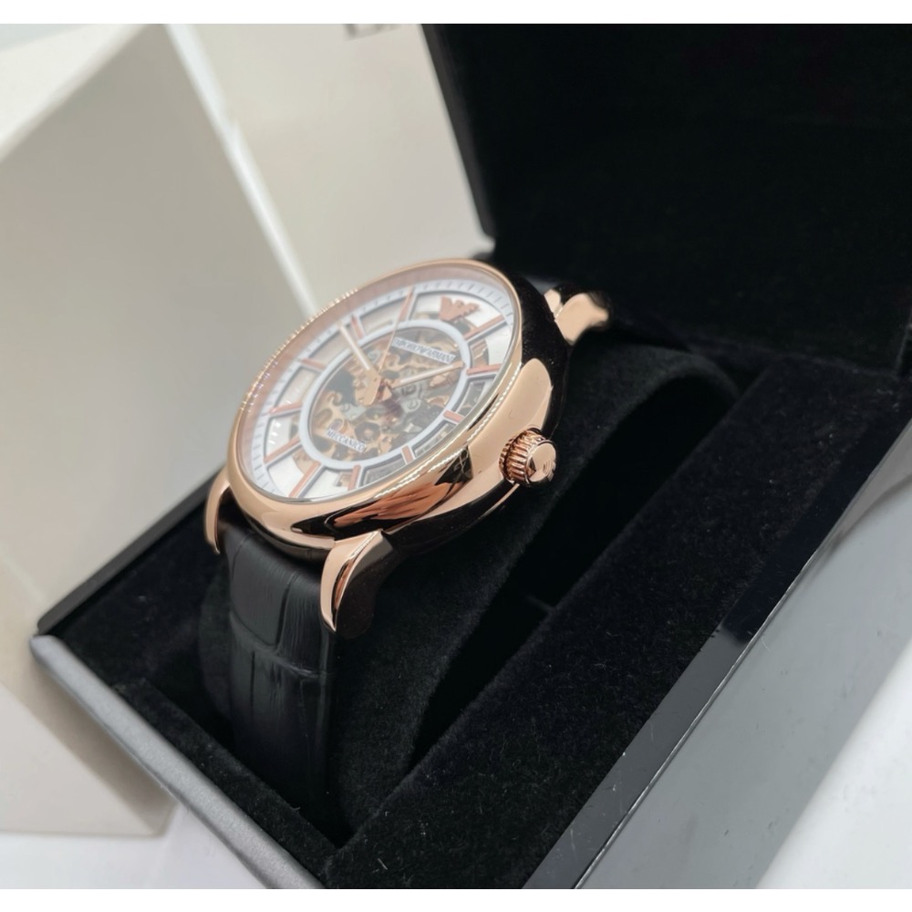 Emporio Armani 鏤空錶盤 黑色皮帶 阿瑪尼 AR60007 自動上鍊機械錶-細節圖3