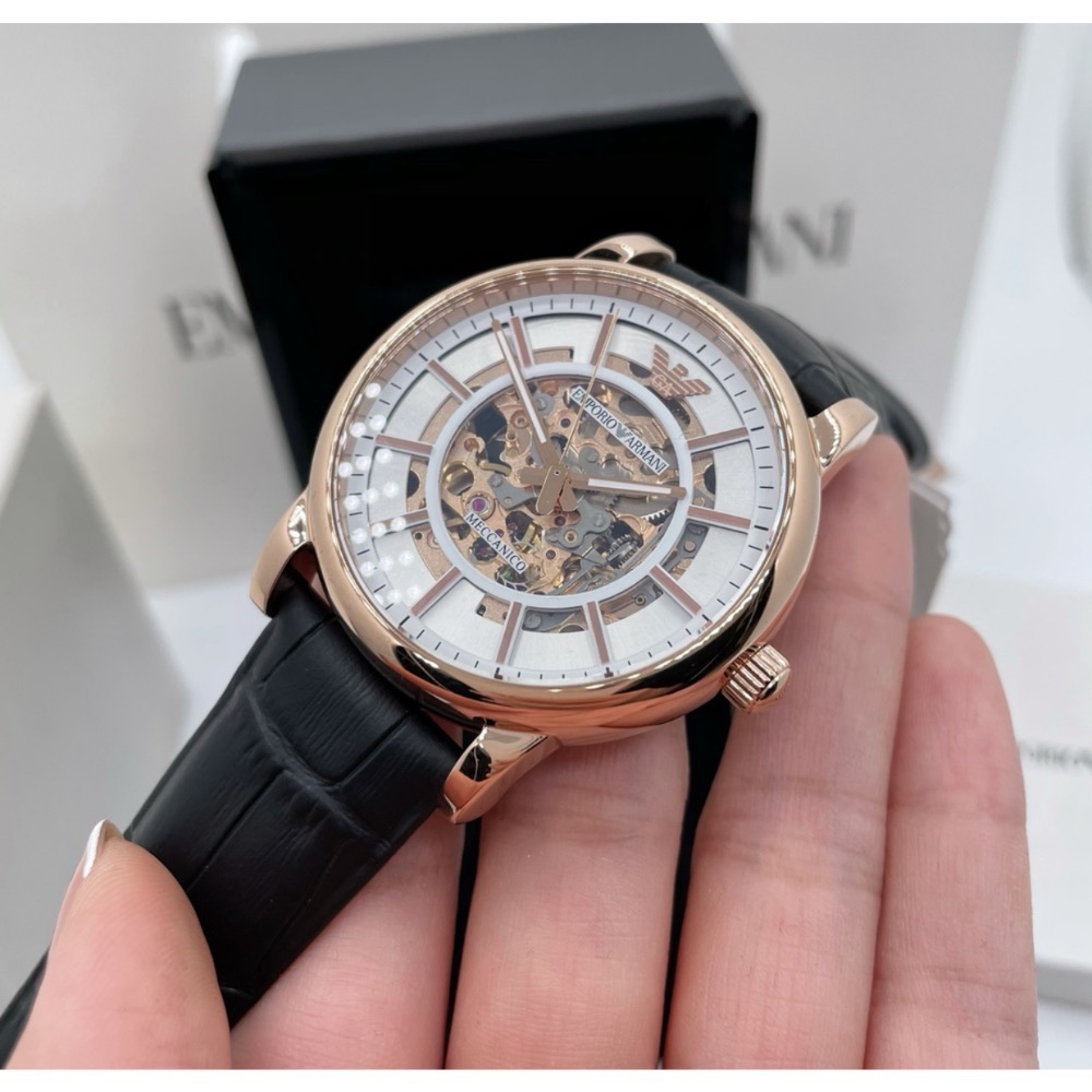 Emporio Armani 鏤空錶盤 黑色皮帶 阿瑪尼 AR60007 自動上鍊機械錶-細節圖4