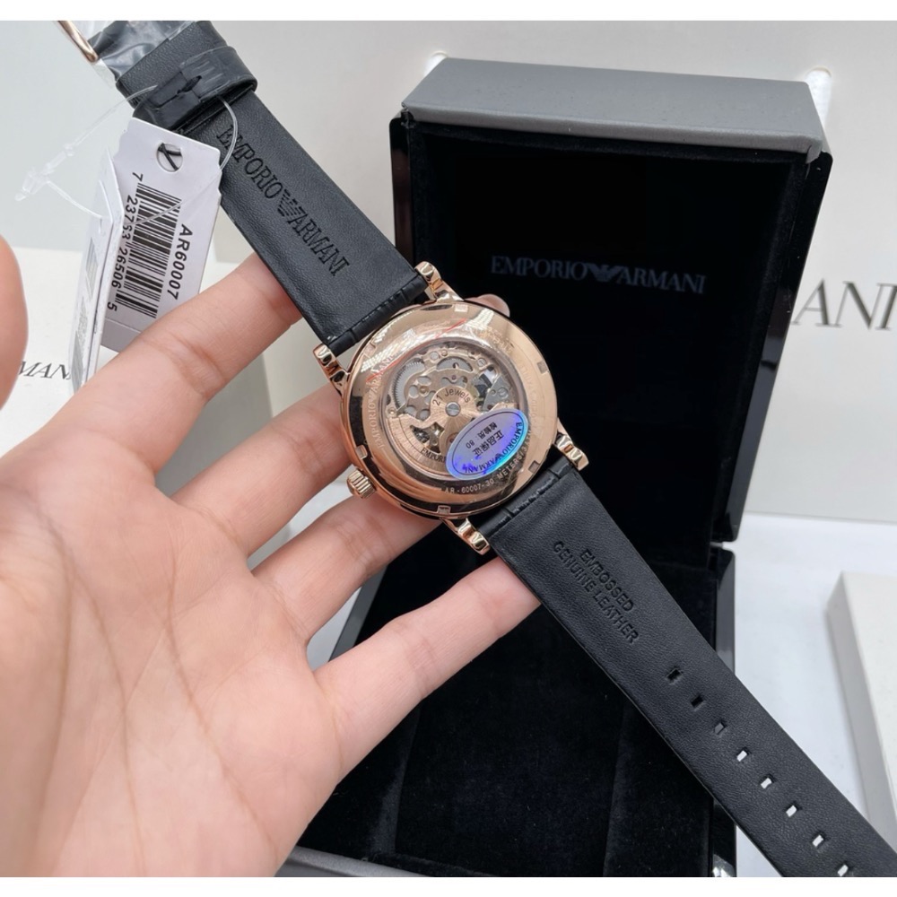 Emporio Armani 鏤空錶盤 黑色皮帶 阿瑪尼 AR60007 自動上鍊機械錶-細節圖6