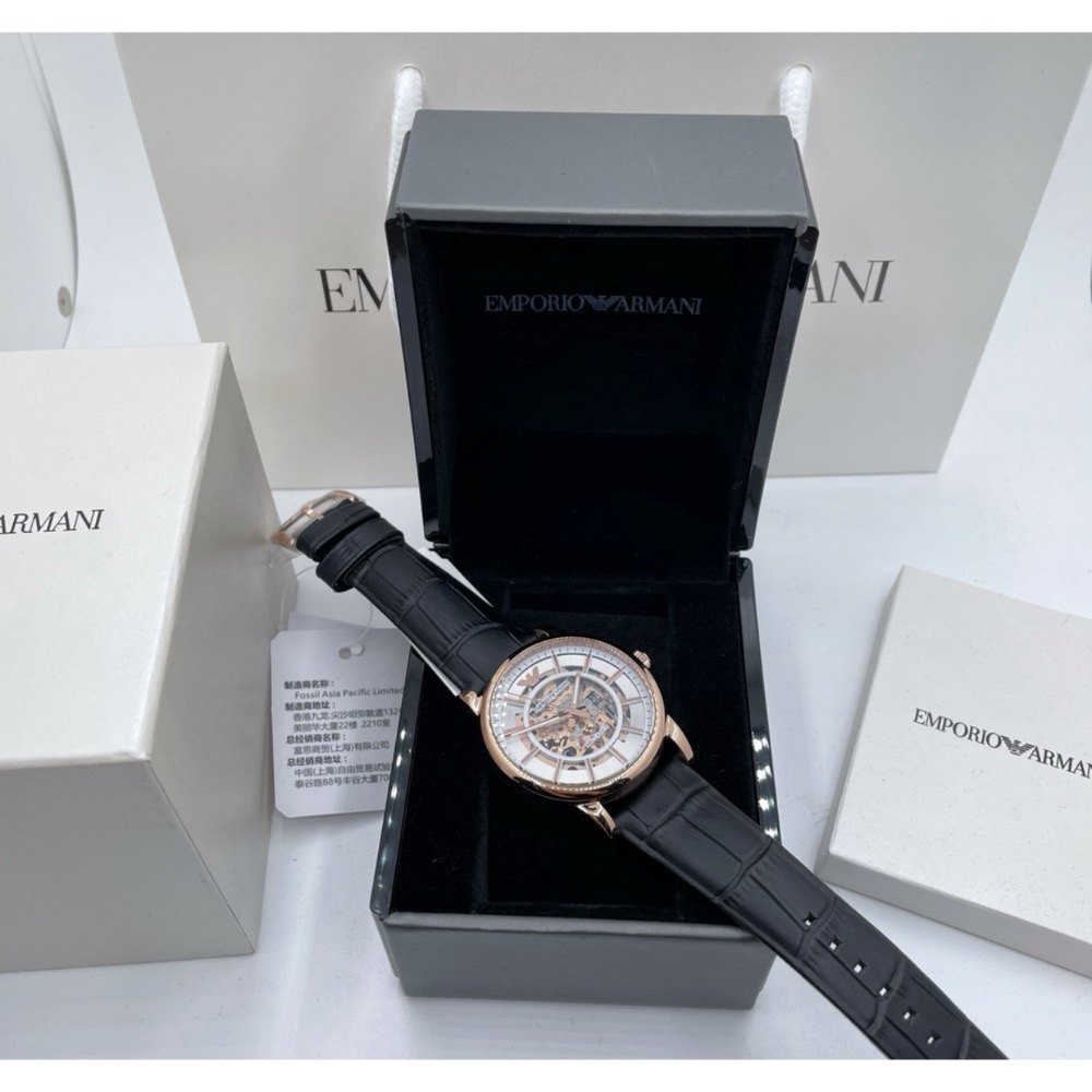 Emporio Armani 鏤空錶盤 黑色皮帶 阿瑪尼 AR60007 自動上鍊機械錶-細節圖7