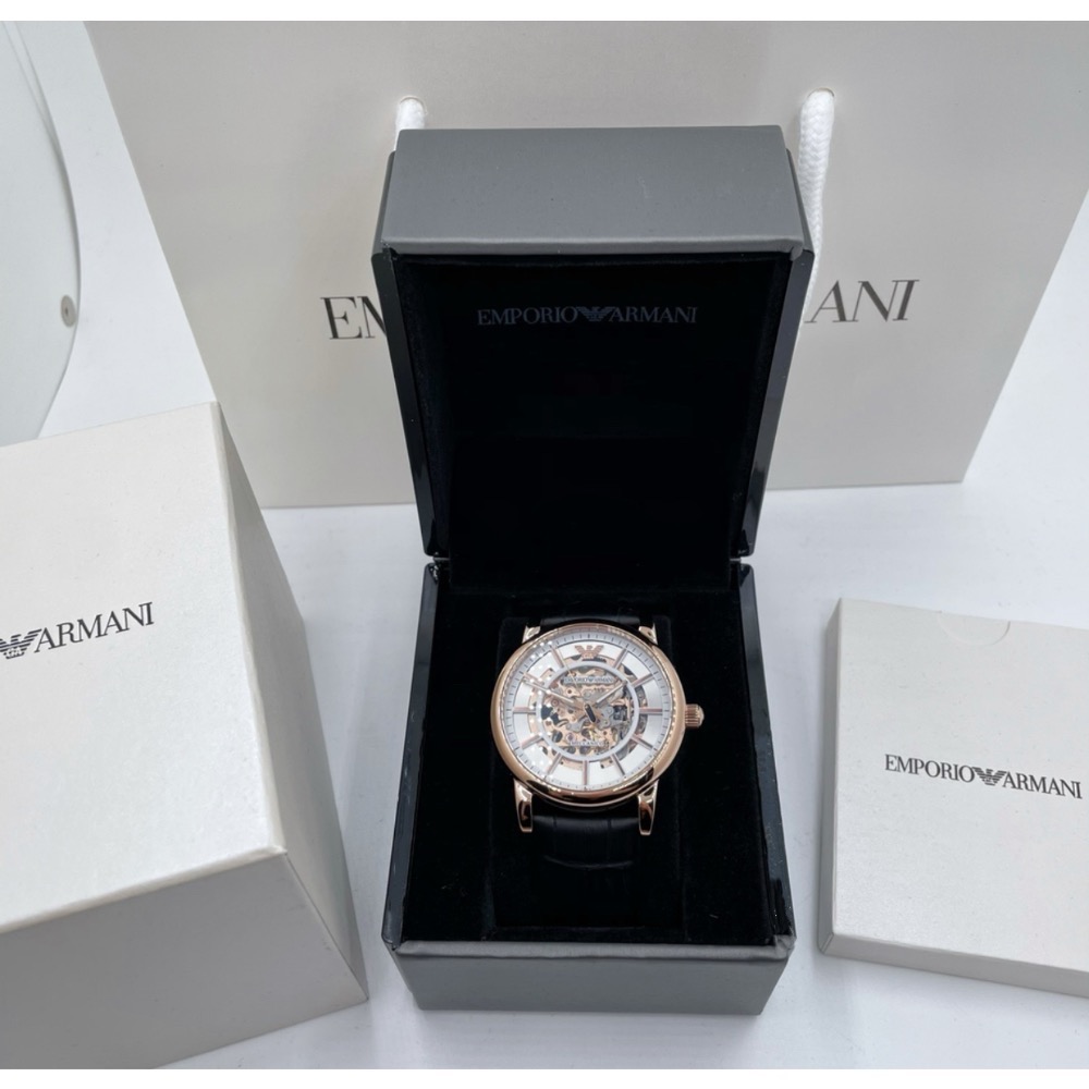 Emporio Armani 鏤空錶盤 黑色皮帶 阿瑪尼 AR60007 自動上鍊機械錶-細節圖8
