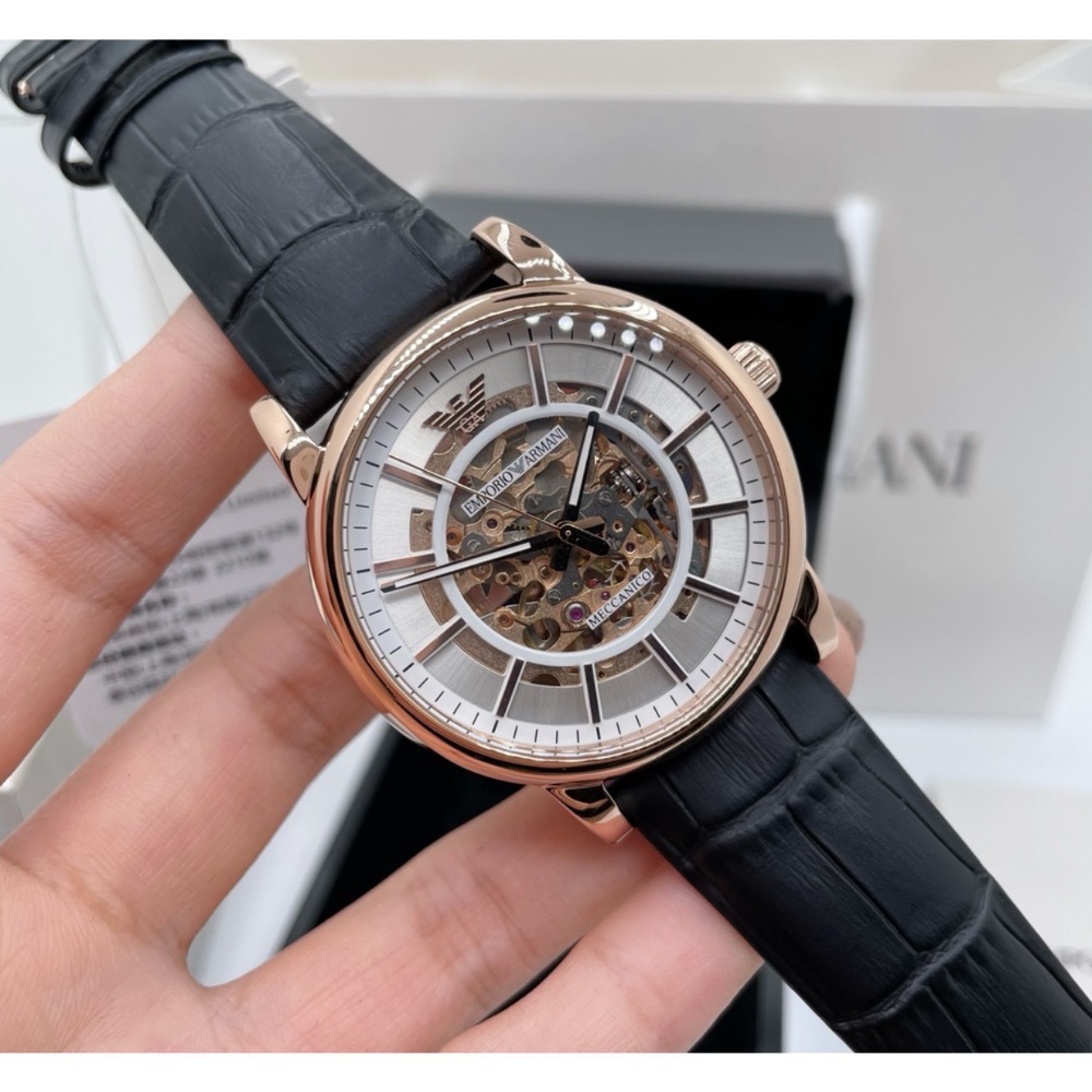 Emporio Armani 鏤空錶盤 黑色皮帶 阿瑪尼 AR60007 自動上鍊機械錶-細節圖9