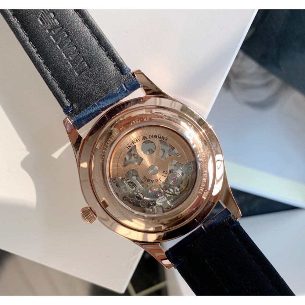Emporio Armani 鏤空面盤 藍色皮帶 AR1947 阿瑪尼 自動上鍊機械錶-細節圖6