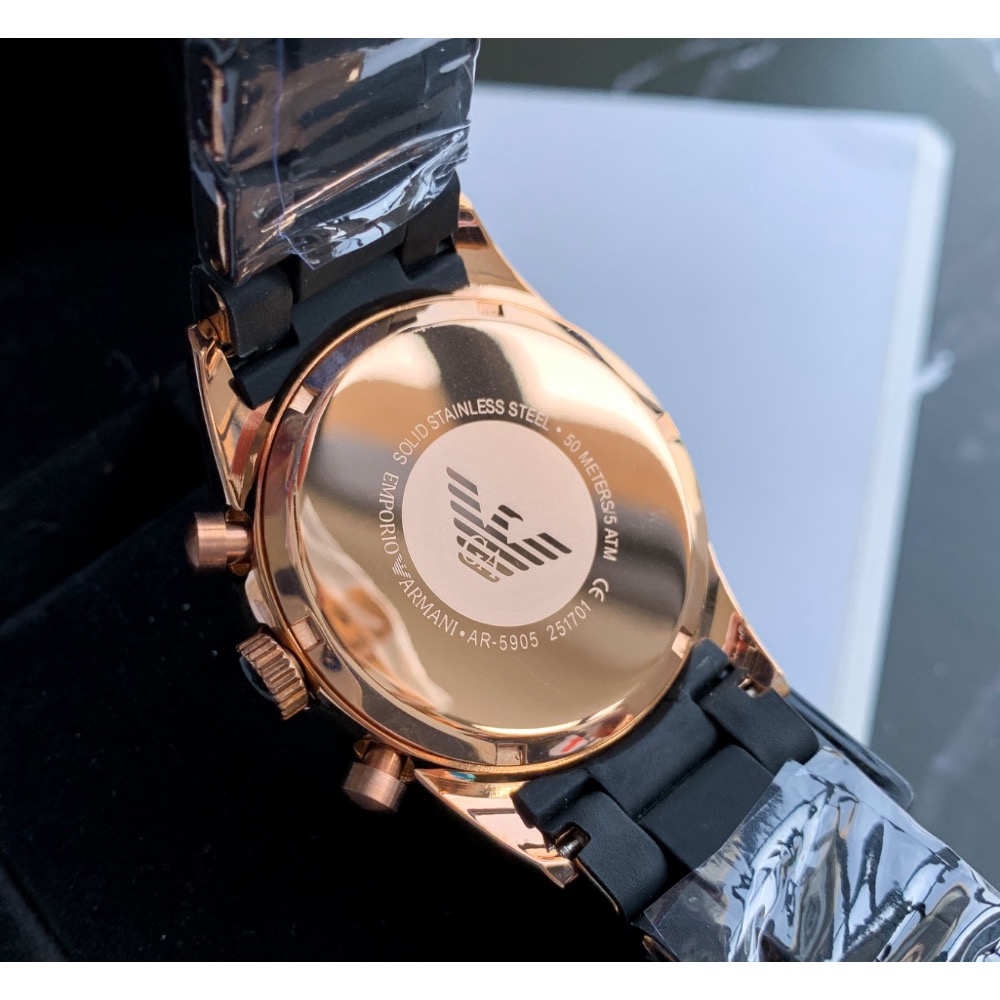 Emporio Armani 黑面盤橡膠包覆鋼帶 AR5905 三眼阿瑪尼男錶-細節圖3