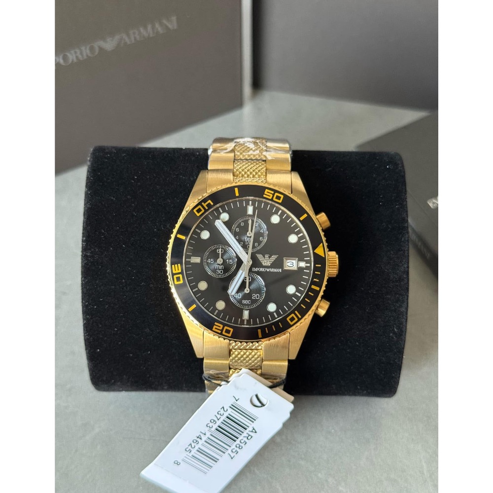 Emporio Armani 黑面金色鋼帶 三眼 AR5857 阿瑪尼男錶-細節圖2