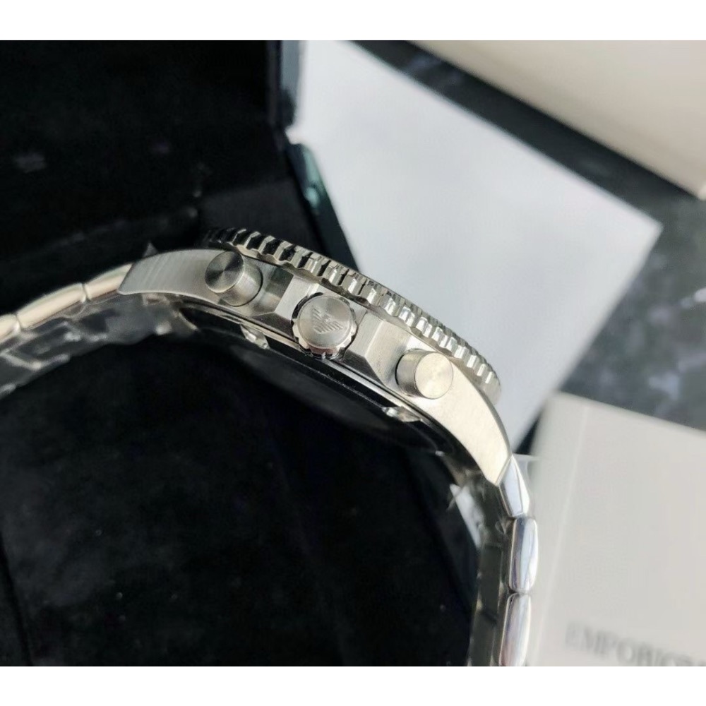 Emporio Armani 黑面銀色鋼帶 三眼男錶 AR11360 阿瑪尼錶-細節圖4