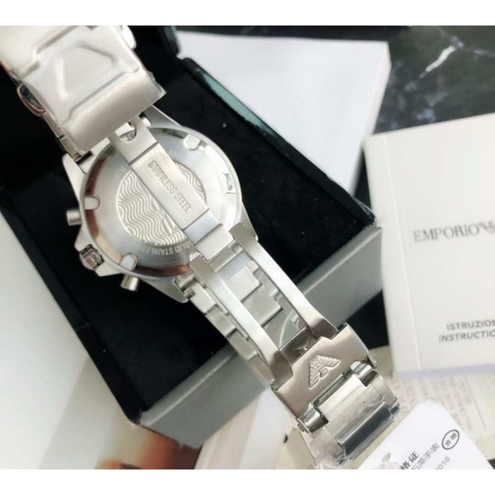 Emporio Armani 黑面銀色鋼帶 三眼男錶 AR11360 阿瑪尼錶-細節圖7