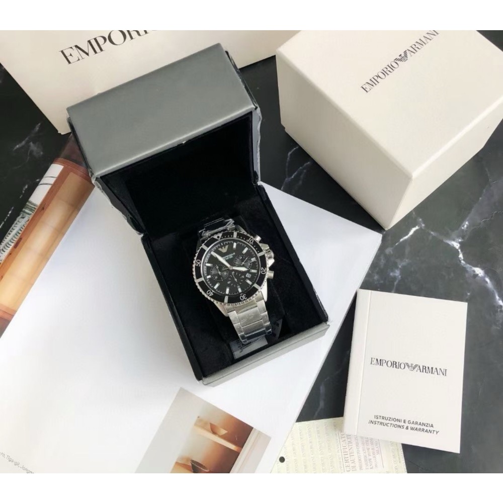 Emporio Armani 黑面銀色鋼帶 三眼男錶 AR11360 阿瑪尼錶-細節圖8