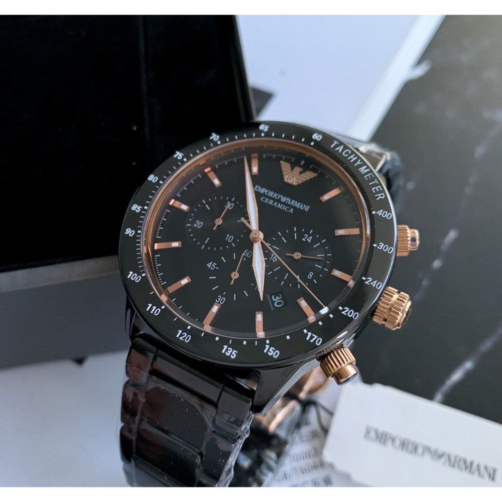 Emporio Armani 黑面陶瓷錶帶 AR70002 阿瑪尼三眼男錶-細節圖2