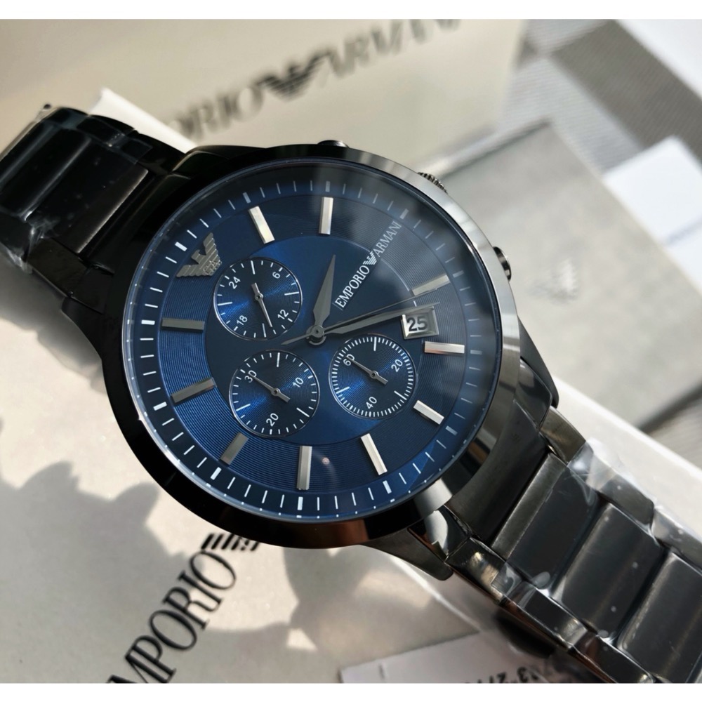 Emporio Armani 藍面鐵灰色鋼帶 AR11215 阿瑪尼三眼男錶-細節圖2